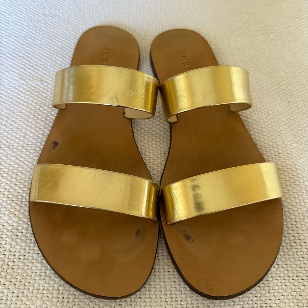 J. Crew Metallic Gold Slide Sandals Size 10